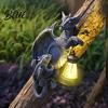 Fantasy Garden Ornament Solar-Powered Dragon Statue Outdoor with LED Glow Medieval Decor Weather-Resistant Resin for Patio Wall Fence Lighting Solar