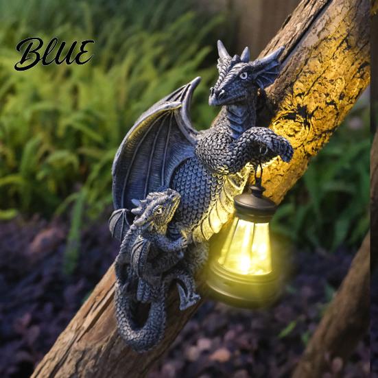 Fantasy Garden Ornament Solar-Powered Dragon Statue Outdoor with LED Glow Medieval Decor Weather-Resistant Resin for Patio Wall Fence Lighting Solar