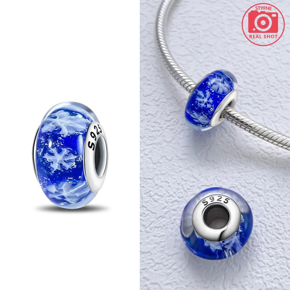 

Copper Bracelet Women Diy Jewelry Gift Accessories Charms Beads Original Pink Murano Glass Blue Flower Butterfly Beads