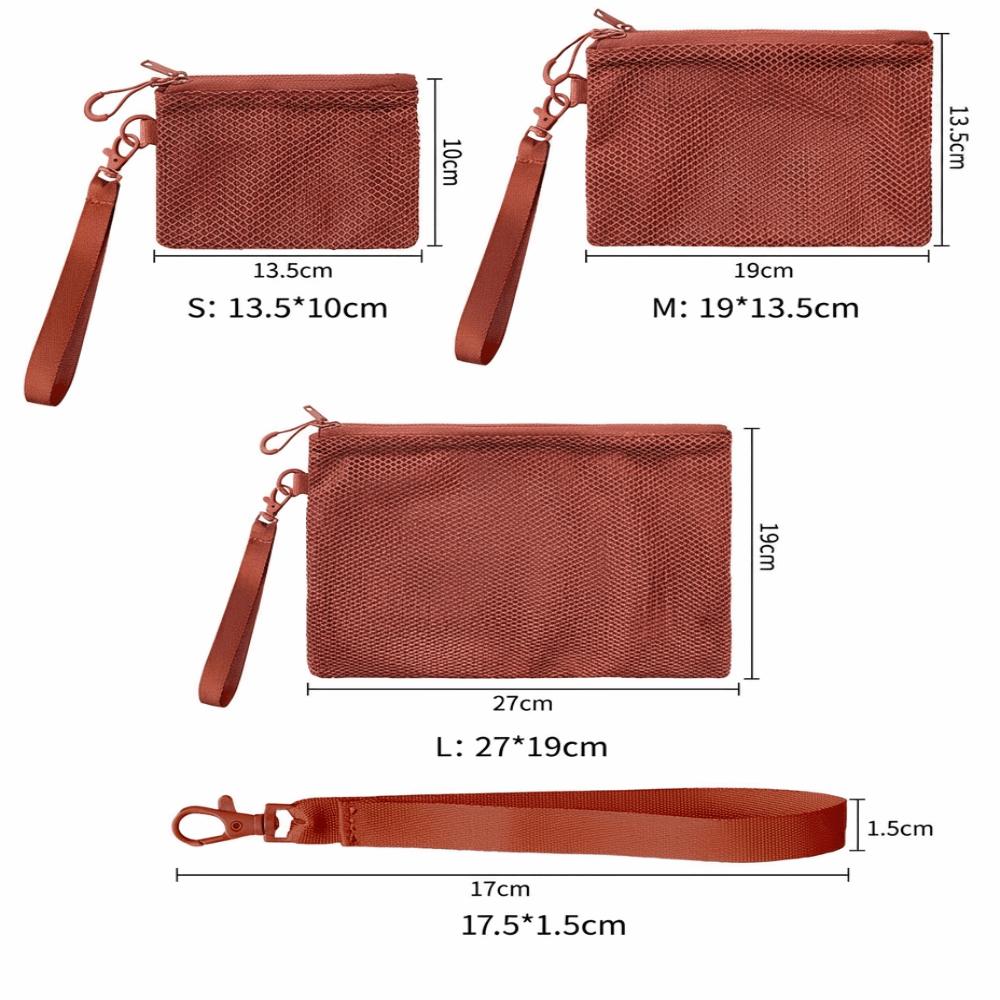 Lightweight Mesh Storage Bag Polyester Solid Color Toiletry Bag Multifunctional With Zipper Makeup Pouch Travelling Storage
