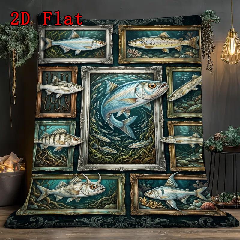 Fish Species Collection 2D Flat Pattern Flannel Blanket, High Quality All Seasons, Home Decor, Warmth and Comfort, Perfect for Christmas Gifts.