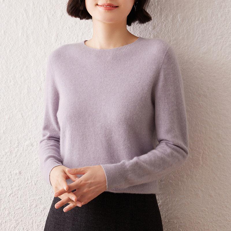 Women's Seamless Cashmere Round Neck Pullover - Loose Fit Casual Knitwear Base Layer for Autumn & Winter