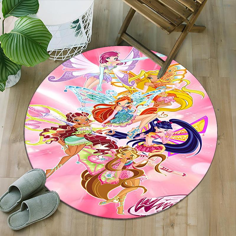 1pc Winx Club Carpet, Round Rug, Comfortable, Suitable for Entryways, Living Rooms, Office, And Bedrooms, Christmas Decoration