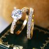 European and American style oval-shaped cubic zirconia double-layer ring Light luxury two-piece set of diamond-studded rings