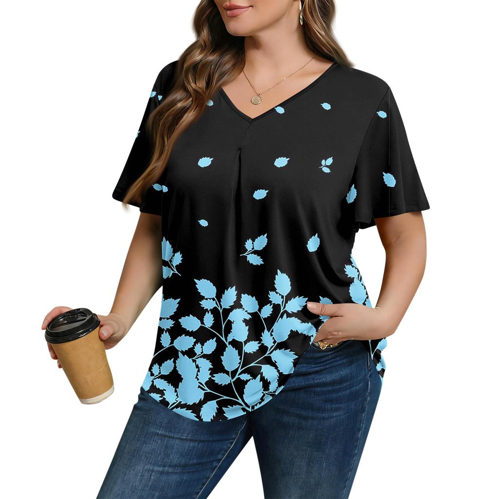 Blusa Casual de Moda para Mujer Talla Grande, de Corte Holgado, Manga Corta, Elegante Cuello en V, para el Trabajo