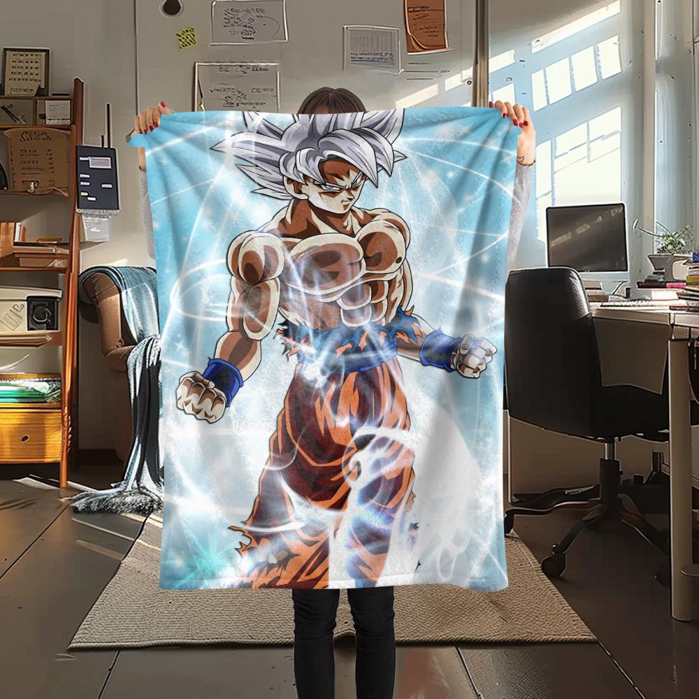 Cartoon Goku Pattern Flannel Blanket, High Quality Comfortable for All Seasons, Home Decor, Warmth and Comfort, Perfect for Gifts.