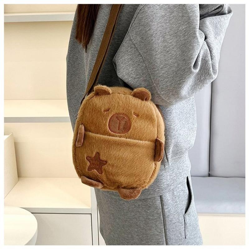 Borsa a Spalla Peluche Capibara Kawaii Giornaliera All-in-one Custodia Cartone Animato Carino Morbida Marsupio Petto ll Borsa per Telefono Regali Invernali per Studente
