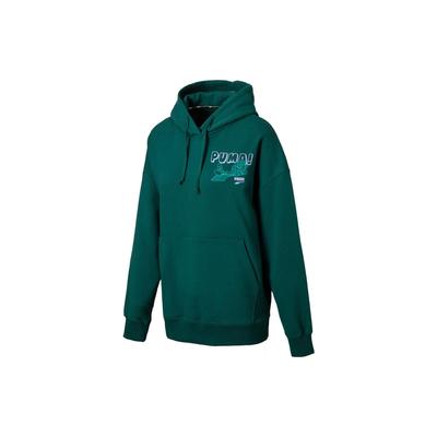 Puma Seria Downtown Bluza z kapturem z nadrukiem litery Bluza z długim rękawem Damskie Topy Zielony 537652-24