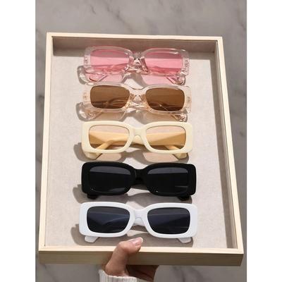 2/5PC S Plastic Fashion Rectangular Frame Women Sunglasses For Daily Life Men Eyewear Vacation Outfits Beach Party Accessories.