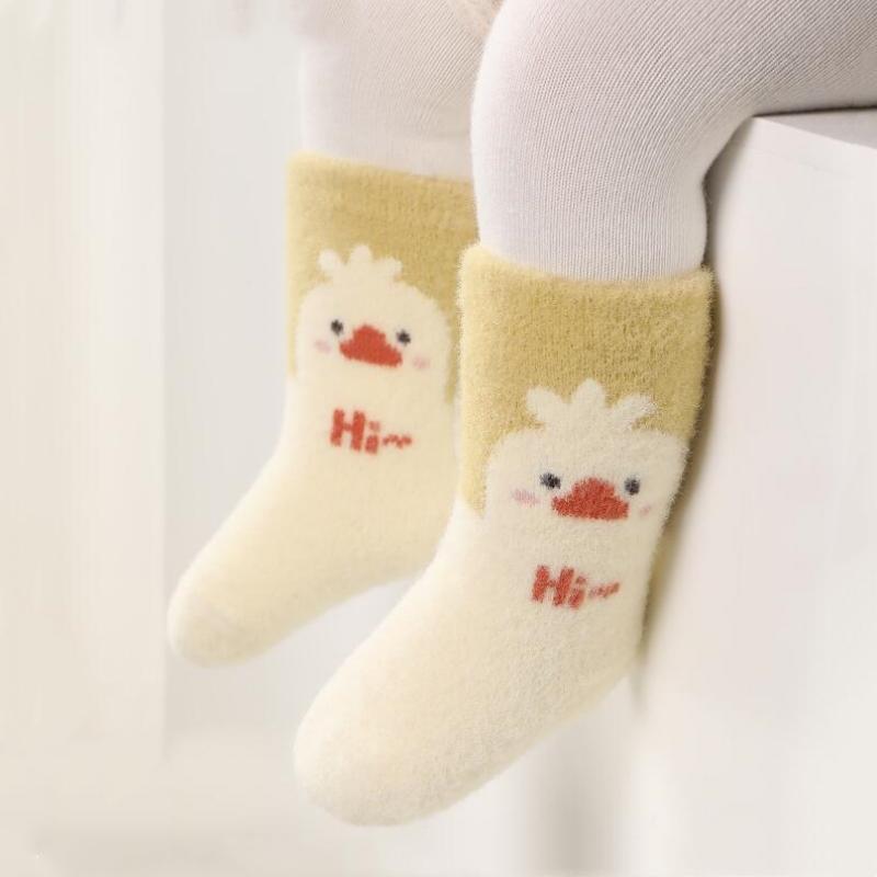 3pairs/set Baby Coral Velvet Women's Winter Thickened Plush Warm Comfortable Sleeping Sock Cute Cartoon Lovely Floor Socks