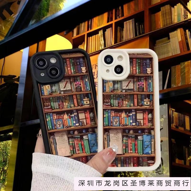 Retro Book Bookshelf for iPhone16 Mobile Phone Case Apple 13/14 New 15promax Silicone 11 Soft