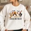 Chick or Treat Sweatshirt Spooky Chicken Halloween Sweater Long Sleeve Women's Sweatshirts Funny Halloween Chicken Hoodie Tops