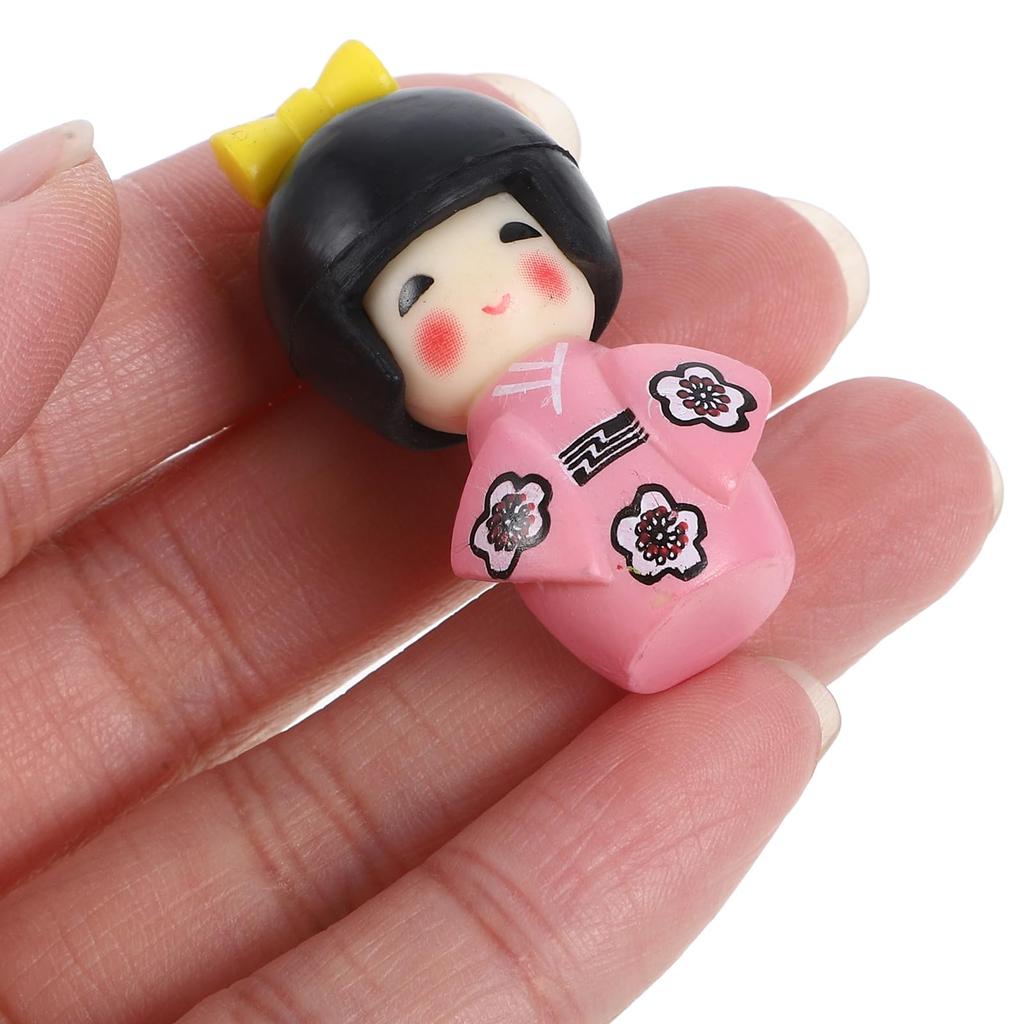 ledmomo Set of 6 4cm Japanese Kokeshi Miniature Japanese Dolls in Tabletop Wooden Kimono Kokeshi Gardening Small Geisha Perfect for Dolls, Kimono,
