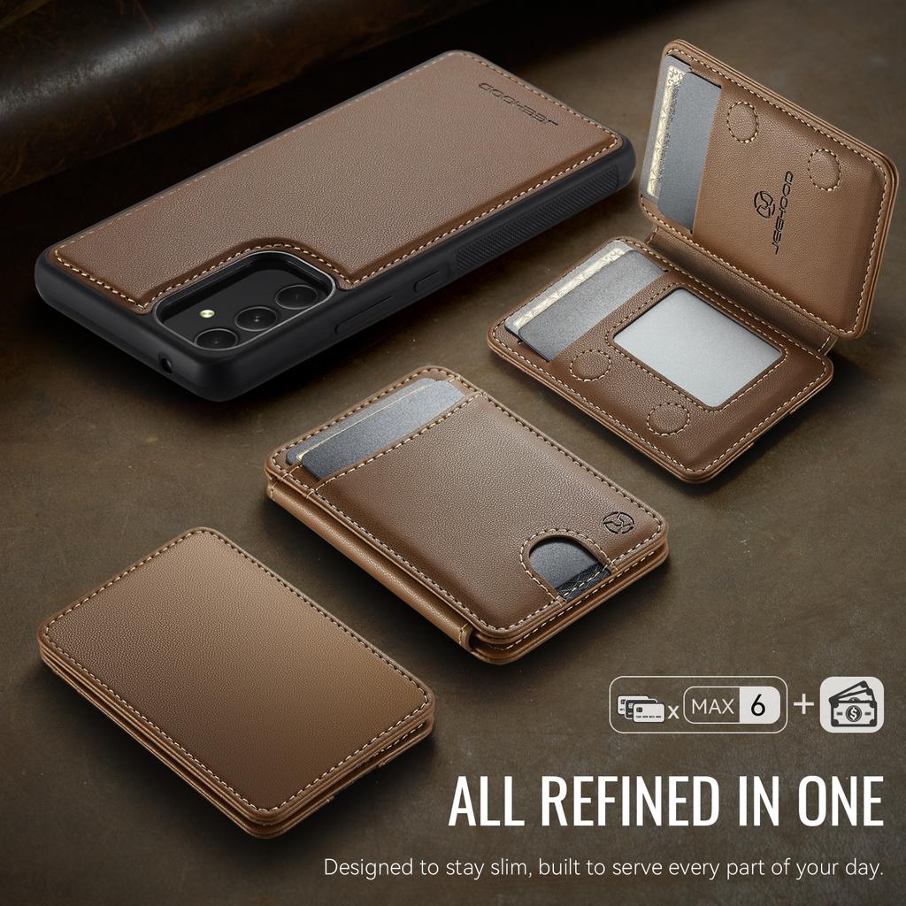 For Samsung Galaxy A54 5G Magnetic Case JEEHOOD J10 Leather Back Phone Cover with Detachable Card Holder Kickstand