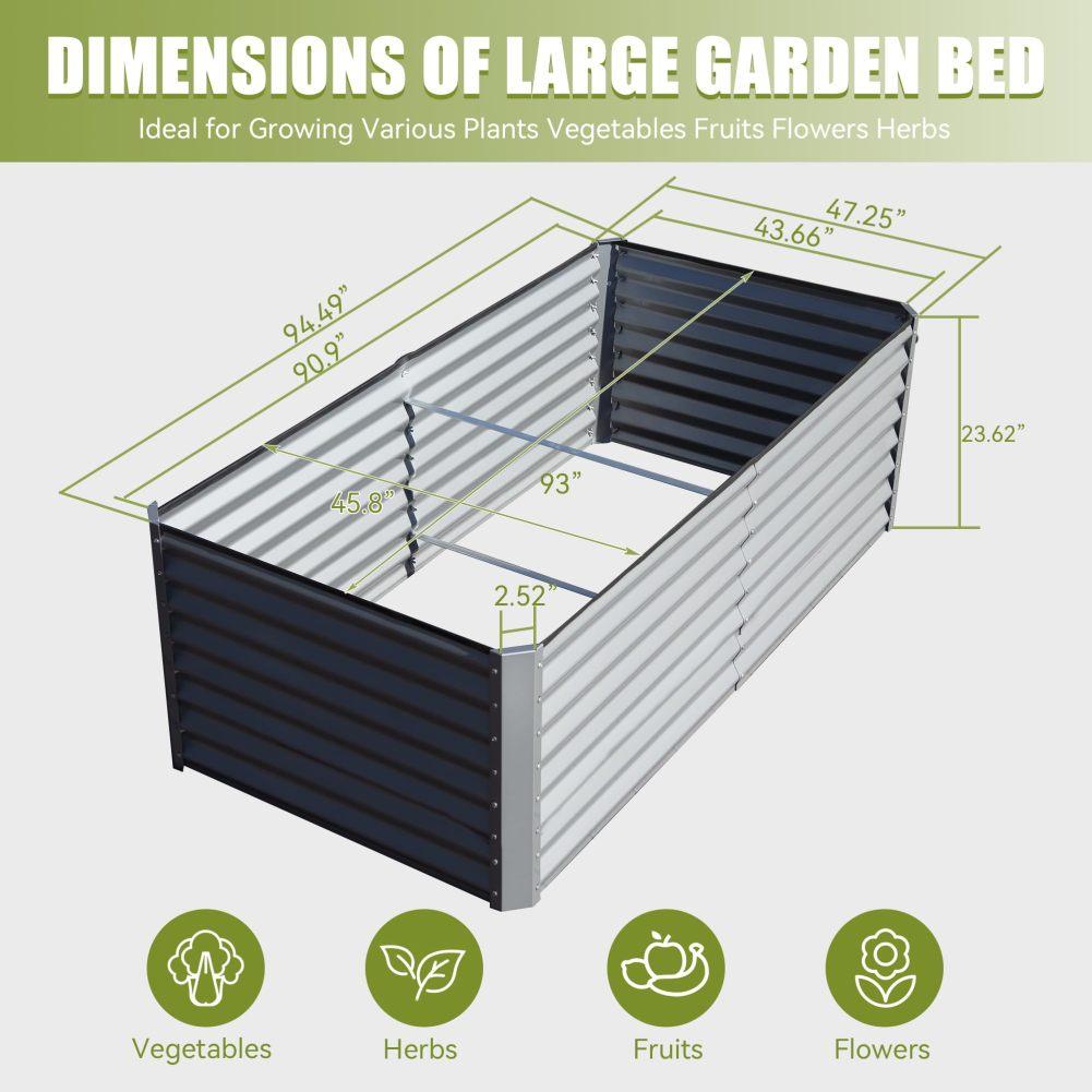 US STOCK Galvanized Raised Garden Bed Outdoor 8x4x2FT Steel Heightened Planter Box For Gardening Flowers Vegetables Herbs