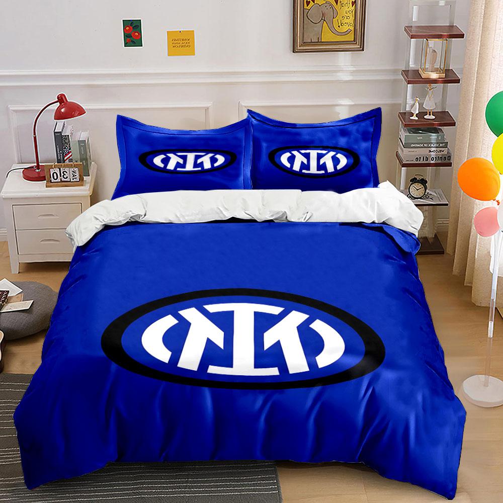 Blue Bedding Set with Interlocked White Logo Print Bedding Set Duvet Cover Pillowcases (1* Duvet Cover 2* Pillowcases Do Not Include Comforter)