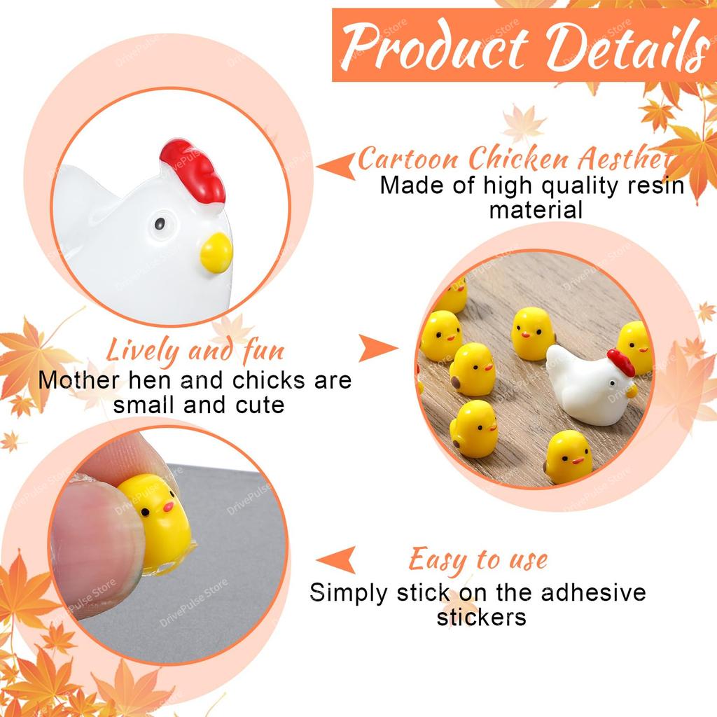 Mini Chicken Car Decor Accessories - Cute Dashboard/Rearview Mirror Charm, Fairy Garden Auto Gift, Interior Ornament