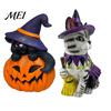 Resin Figurine for Garden Halloween Ornament, Witch Black Cat Pumpkin Shape, Durable Synthetic Compact Statue Weather Resistant Figurine, Indoor