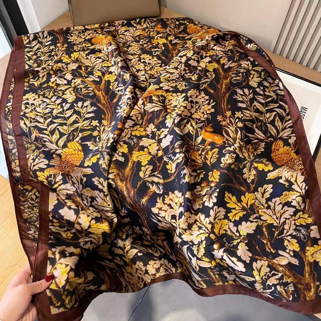 

Длинный шелковый шарф для женщин на весну и лето, тонкий стиль с напечатанным ароматом, атласная шаль с кондиционером, ретро-шарф из искусственного шелка 180x90cm