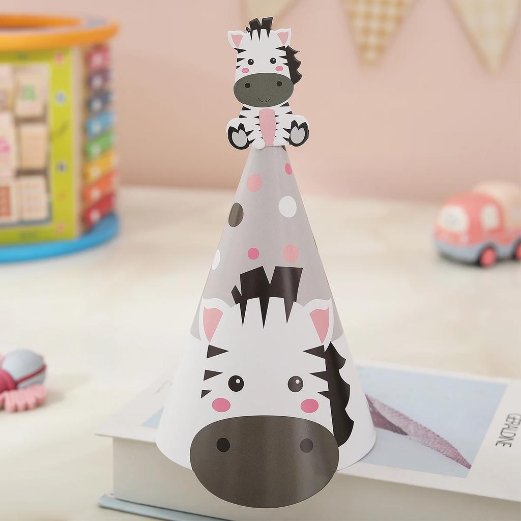 6pcs Forest Animal Jungle Party Decoration Birthday Hat Tiger Elephant Lion Giraffe Monkey Zebra Photo Props Headdress Kids Boys