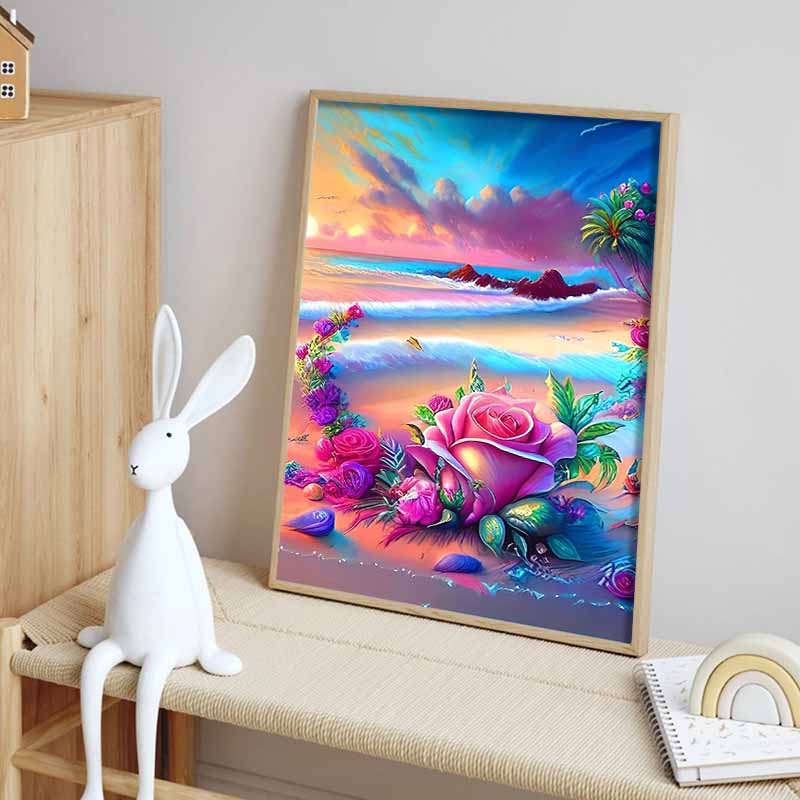 New Arrival 5D DIY Full Circle Diamond Painting "Seaside Flowers" Embroidery Cross Stitch Home Decor Gift