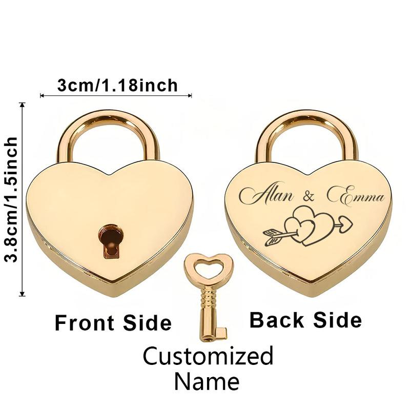 1 Stück Romantisches Herz Anpassbarer Name Hochzeitsschloss mit Schlüssel Hochzeits-Geburtstags-Reise-Geschenk Personalisierter Partnername Gravur Schloss