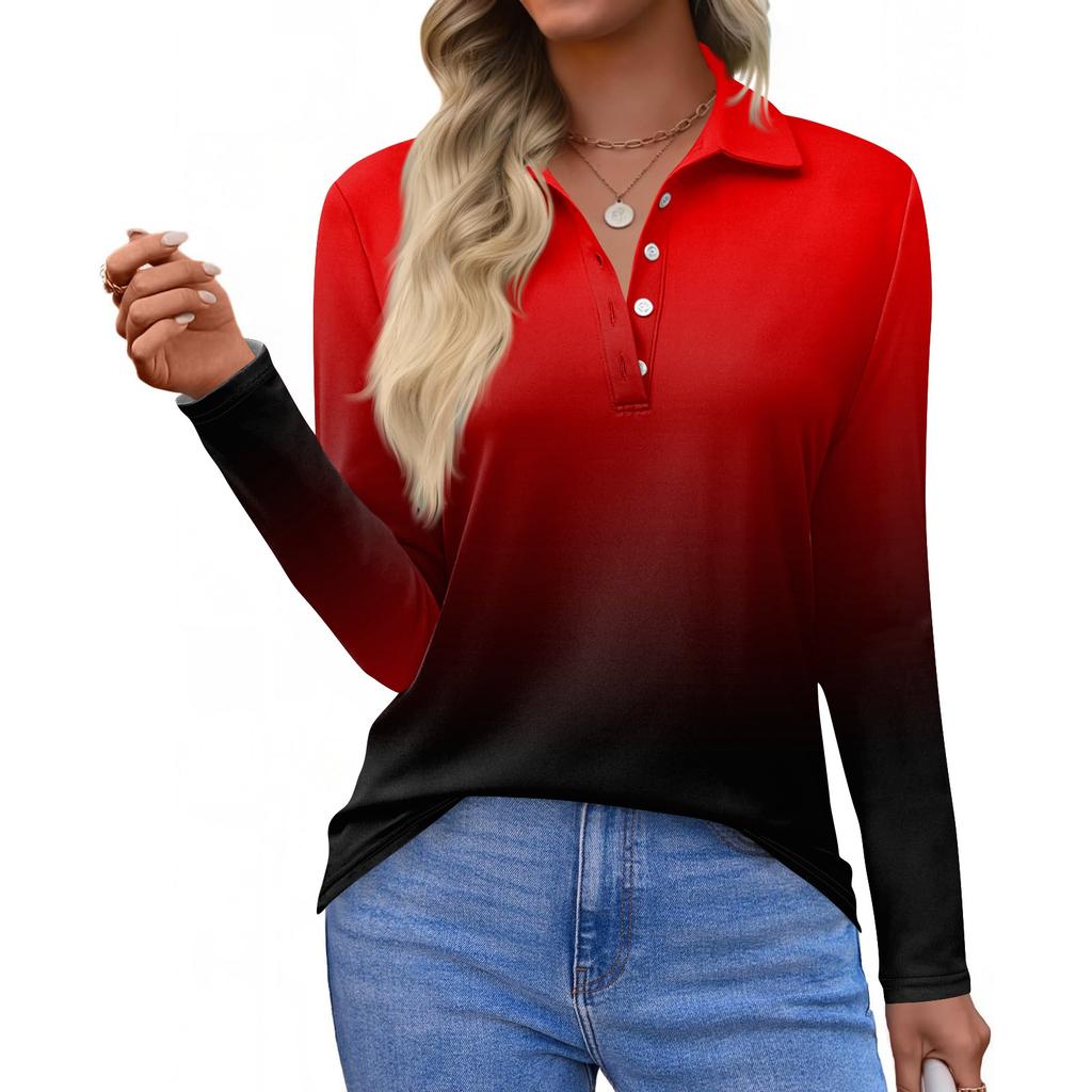 Women's Fashion Casual Lapel Short Long Sleeve Print Shirt Women's Button Up Tops
