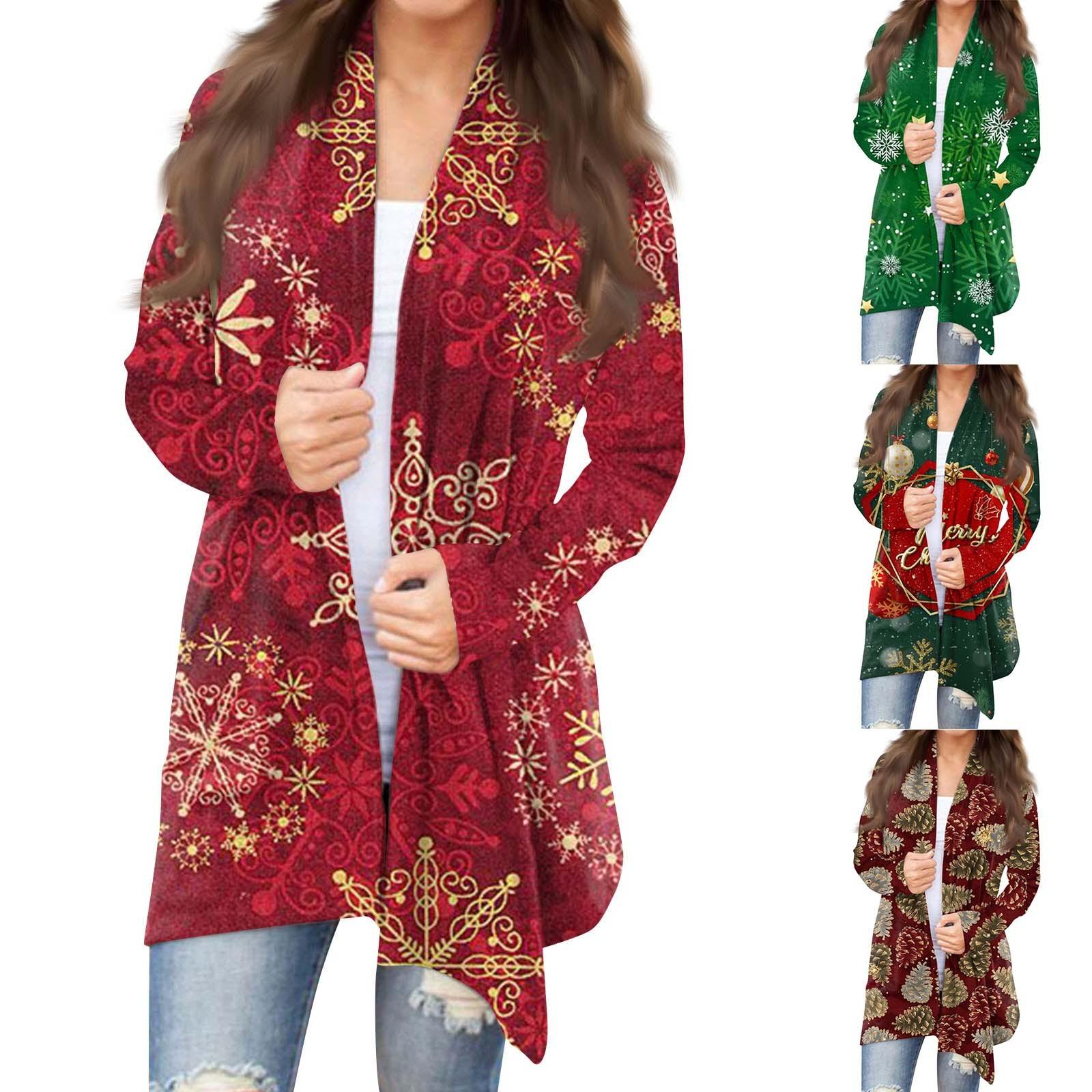 

Жіноча легка куртка з довгим рукавом і різдвяним принтом XXXL винний