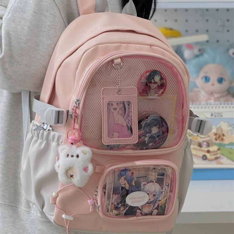 High-value schoolbag for female junior high school students, cute Japanese transparent pain bag, large food volume backpack, student backpack tide