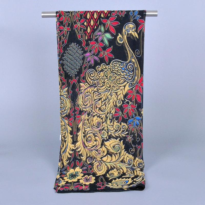 Spring and autumn new chiffon silk scarf, quality printing popular peacock silk scarf scarf source