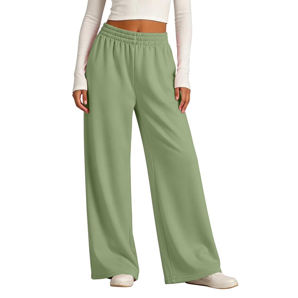Women's Lined Wide Leg Sweatpants with High Elastic Ribbed Waistband for Casual Wear