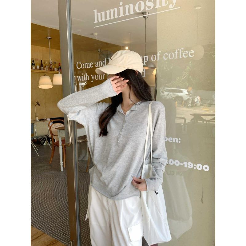 Autumn new loose semi-open neck button wool knitted sweater women's soft waxy temperament bottoming long-sleeved sweater