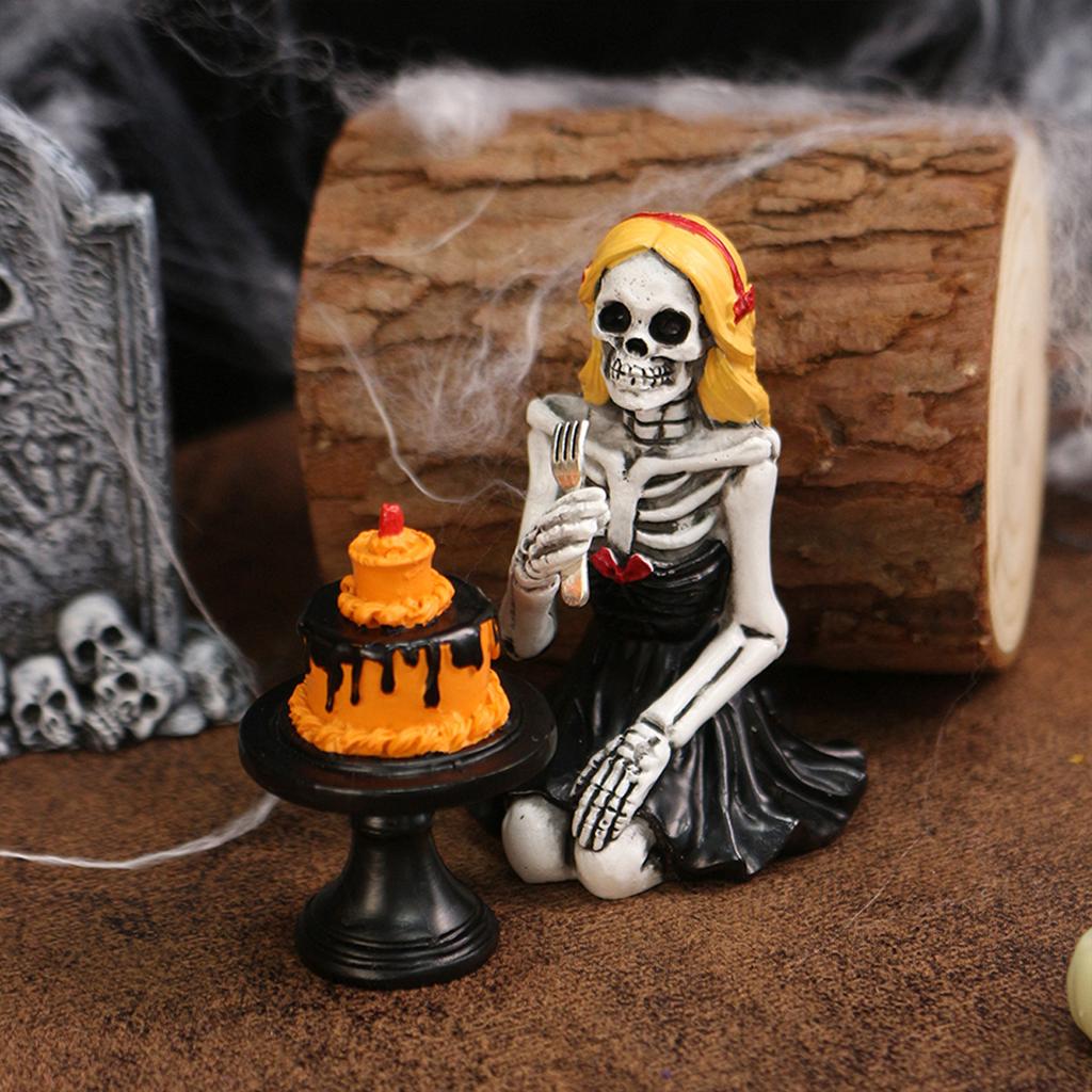 Skull Girl Statue Halloween Decor Skeleton Figurine Home Decoration Gothic Birthday Party Centerpiece for Table Shelf Display