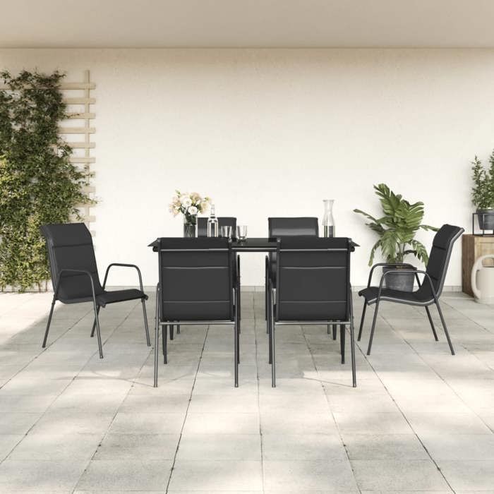 VidaXL Garden Dining Set 7 Pcs Black Textilene and Steel 3200705