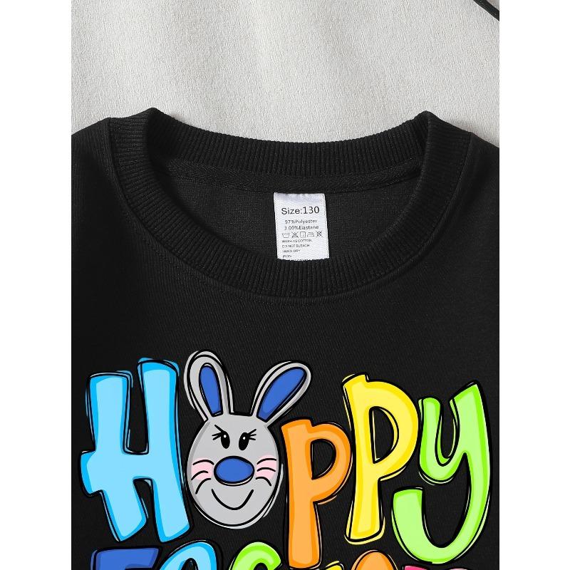 Kids Crewneck Sweatshirt, Colorful Happy Easter Bunny Face Print, Soft Cozy Pullover