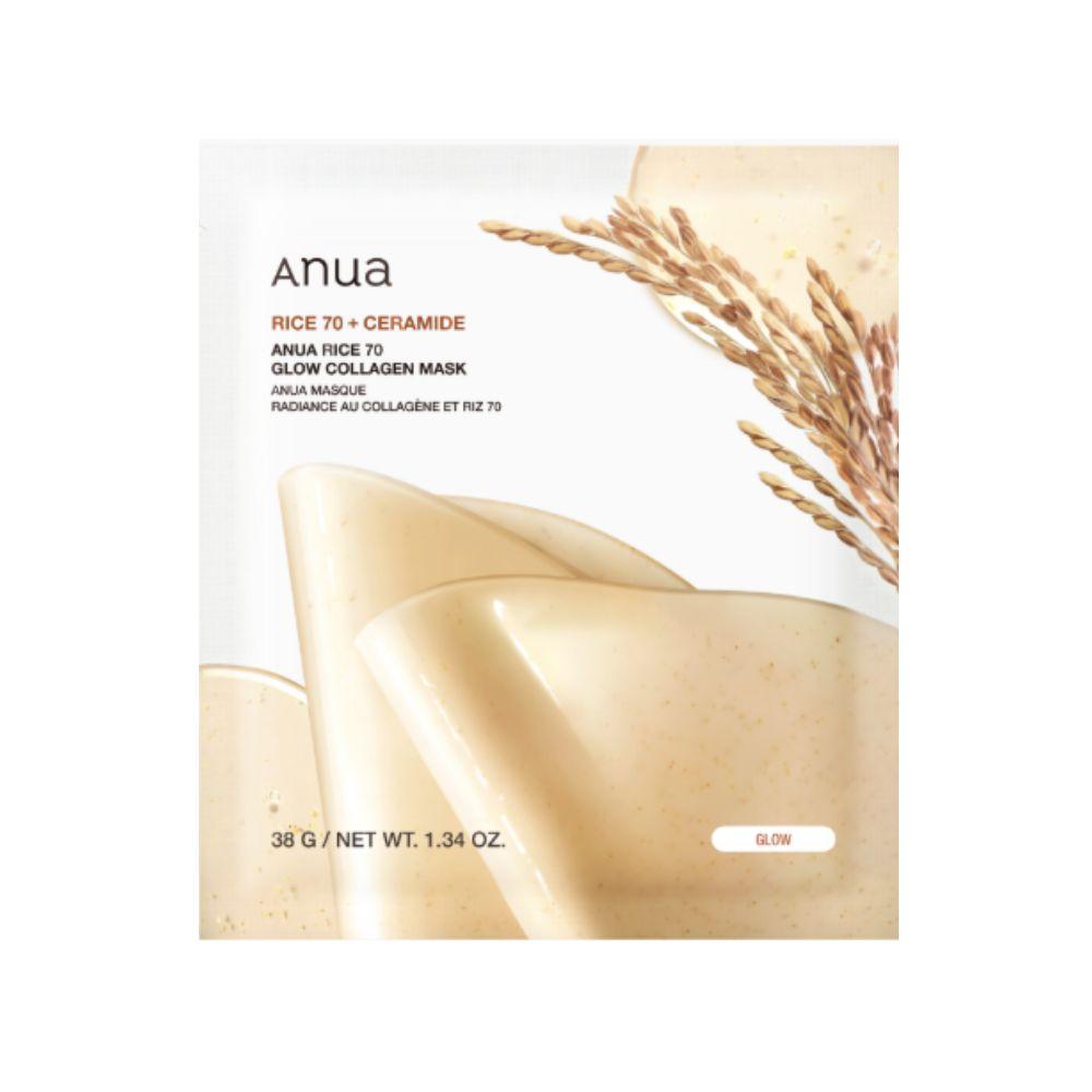 ANUA Rice 70 Glow Collagen Mask Brightening Firming Sheet Mask 38g, 4EA