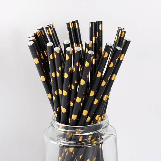 25Pcs/Set Straw Disposable Solid Straight Lightweight Round Drinking Dots Printing Multifunctional Safe Bottles Cup Straws for Home Use