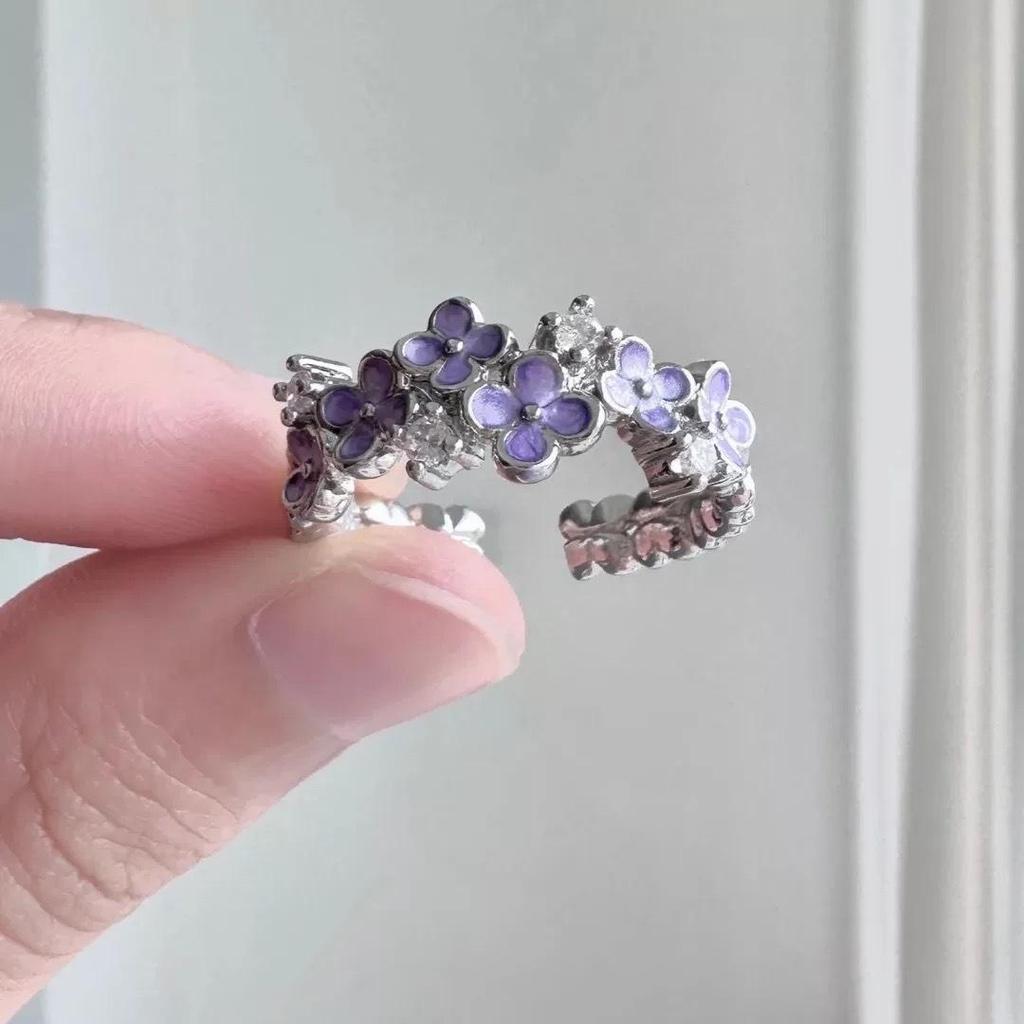 Elegant Purple Flower Adjustable Ring for Women - Niche Ins Style, Light Luxury Design