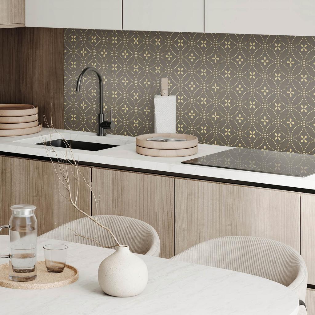 Pack of PVC Tiles with Pattern for the Living Room Self-Adhesive Pattern with Delicate Flowers 4x50x50 cm