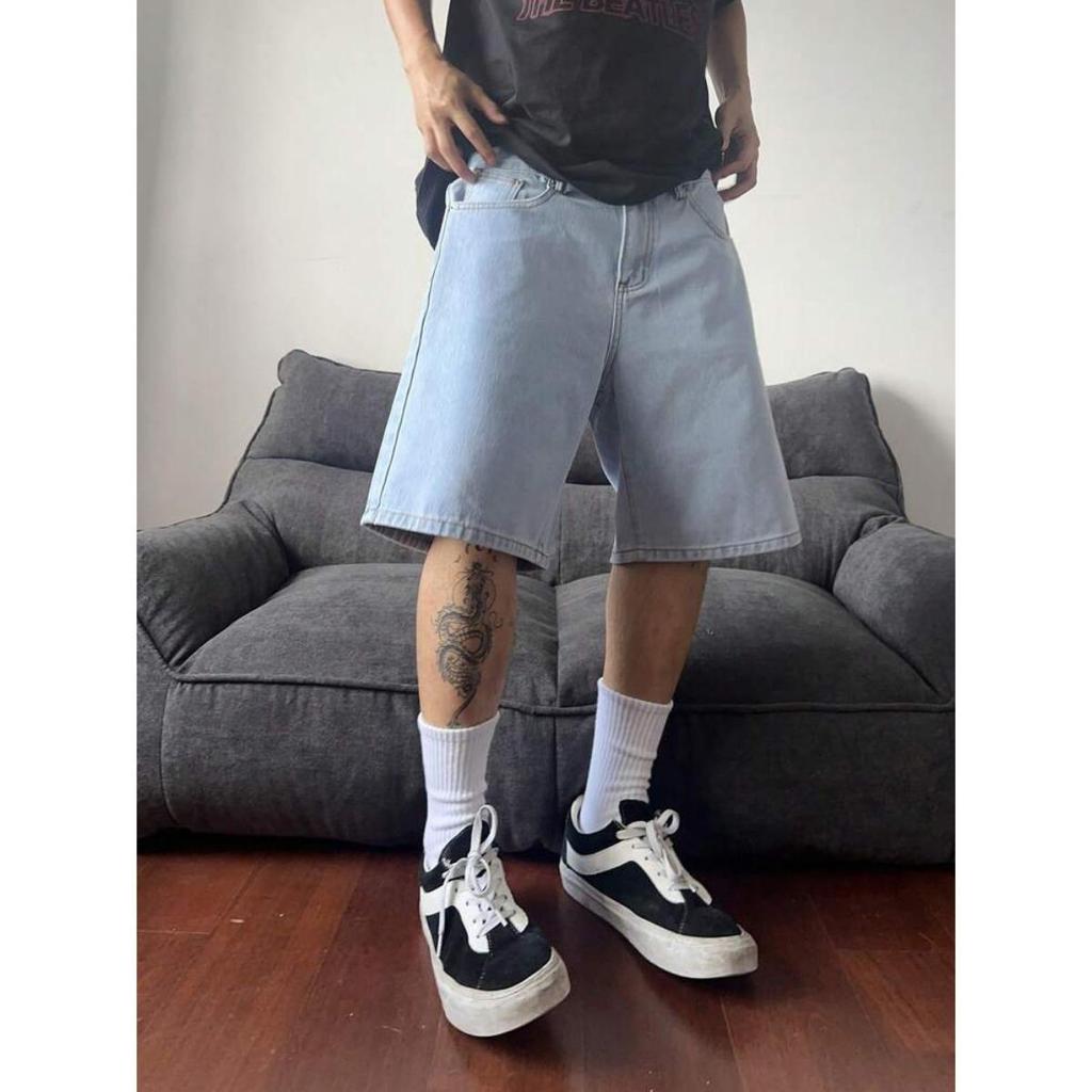 Tendenza Estiva Nicchia Retro Pantaloncini Denim Uomo Larghi Casual Trendy Marca Pantaloni a Cinque Quarti