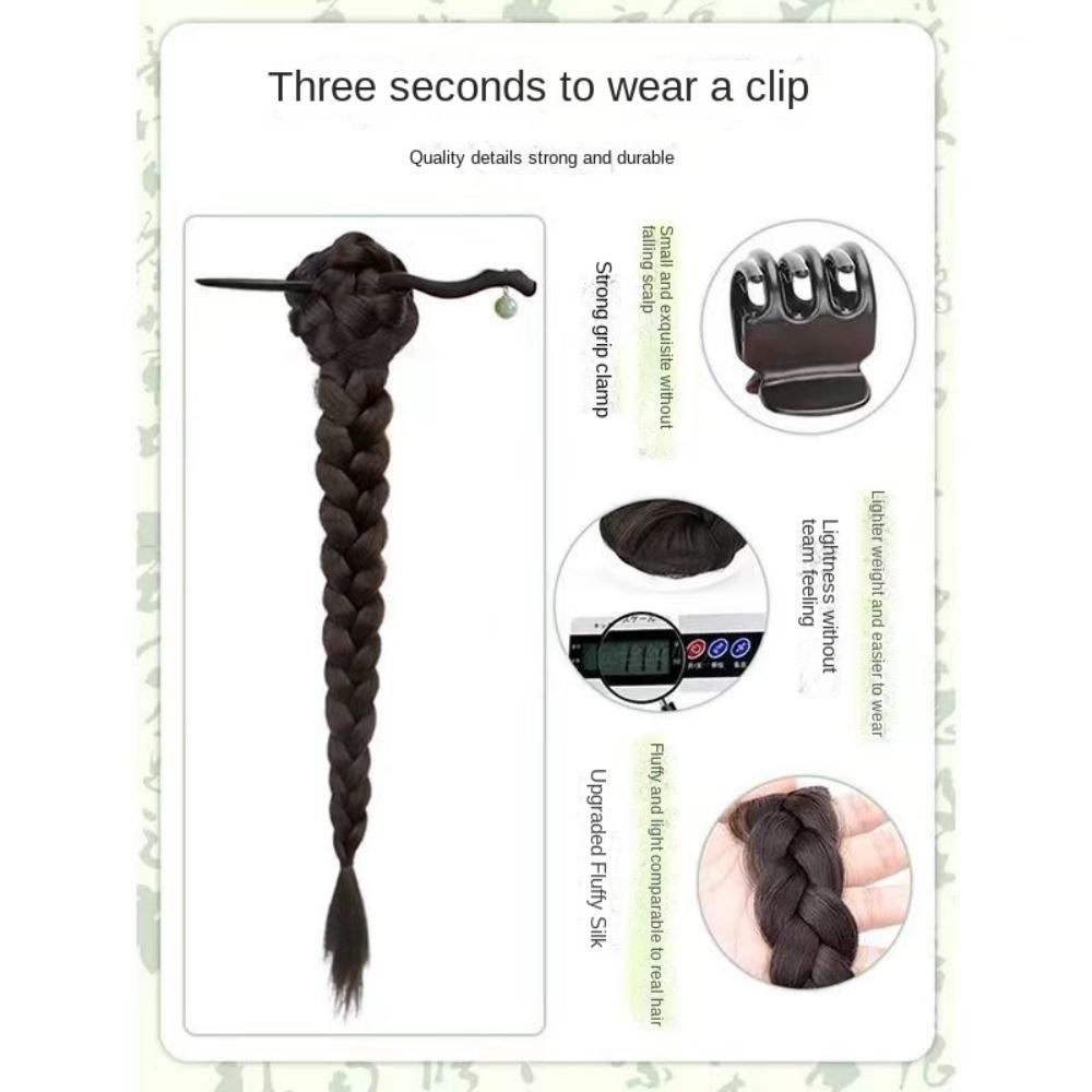 Hair Stick Claw Clip Ponytail Wig Hanfu Hairpin Twist Braid Wig New Chinese Style Wig  for Women