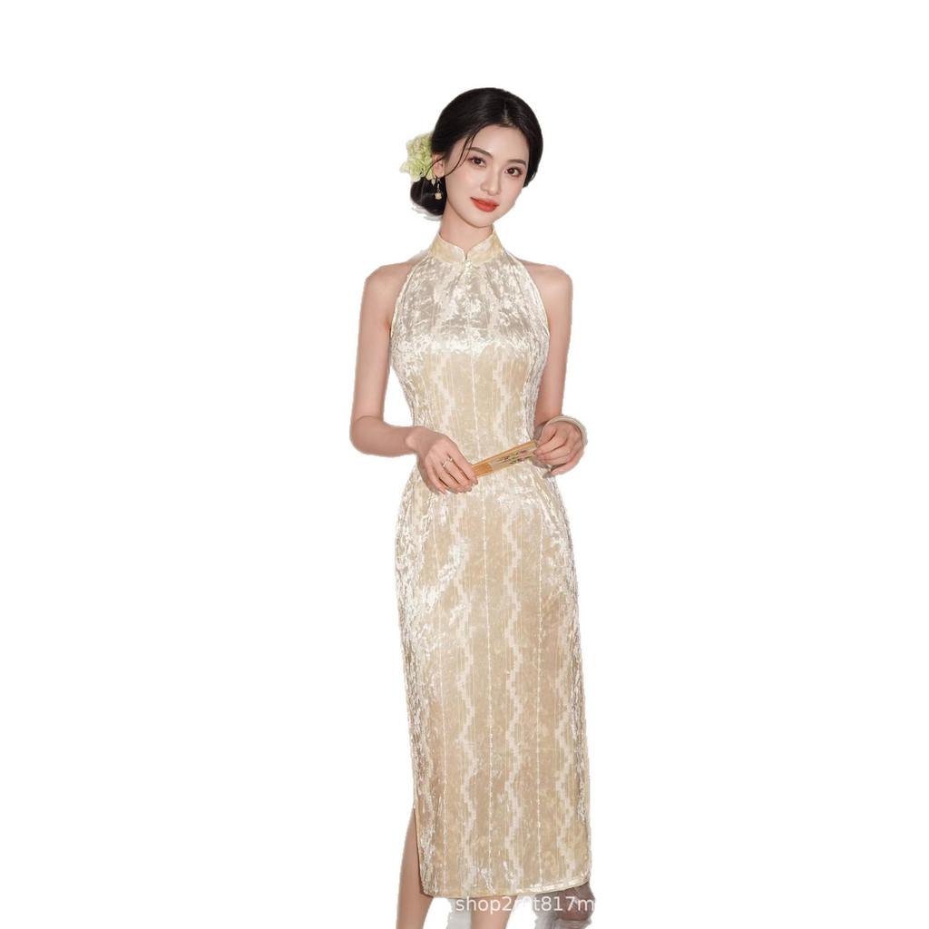 Fashion retro pure desire hollow slim slim slim hip temperament improved cheongsam dress