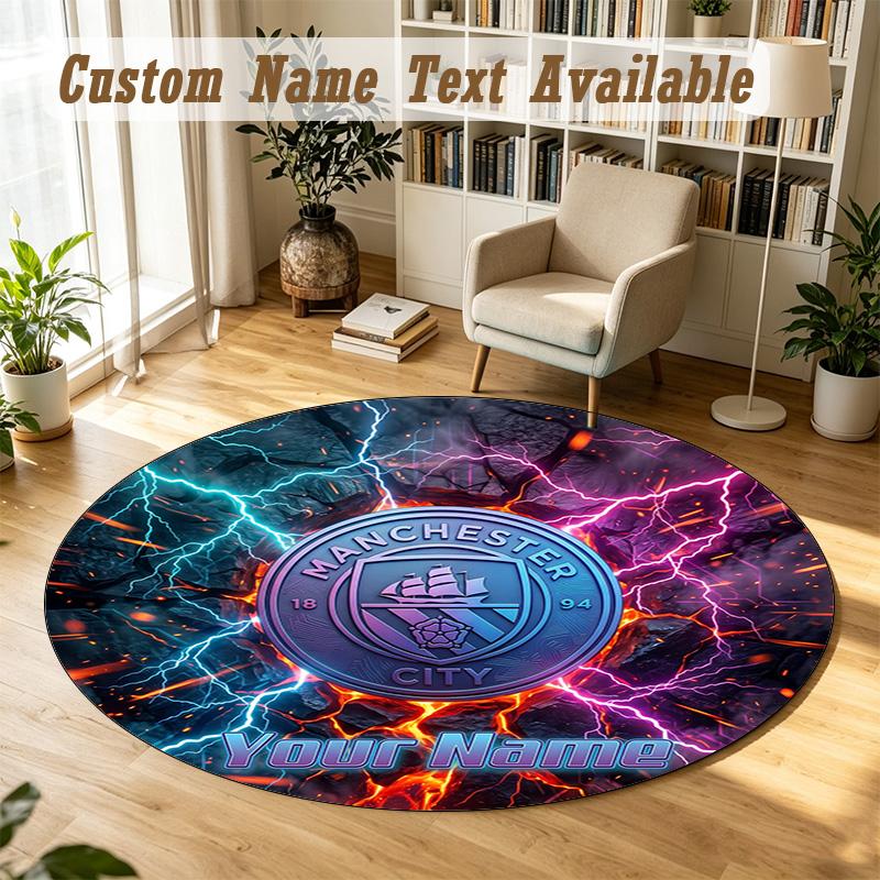 Round Rug Custom NameManchester City Pattern Non Slip Carpet Home Floor Decor