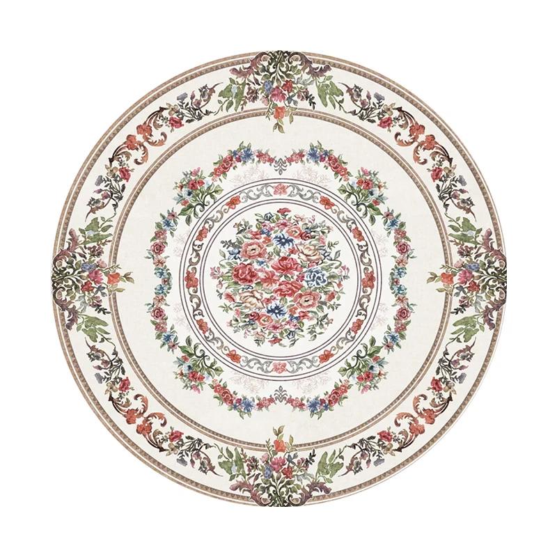 European Pastoral Style Carpets for Living Room Vintage Bedroom Decor Round Carpet Washable Plush Mat Fluffy Soft Lounge Rug