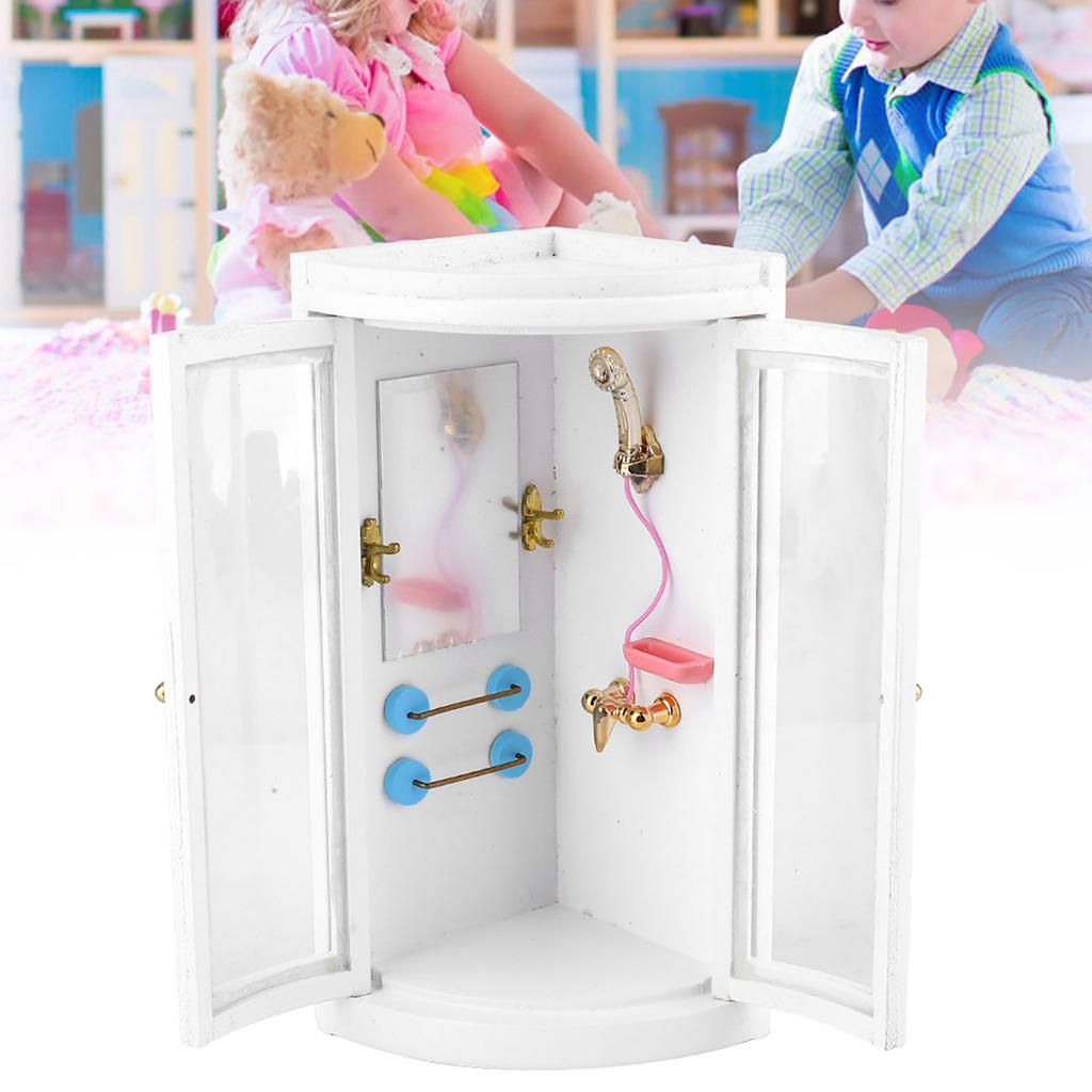 1:12 Wood Mini Doll House Accessory Bathroom Shower Room Model for Dolls
