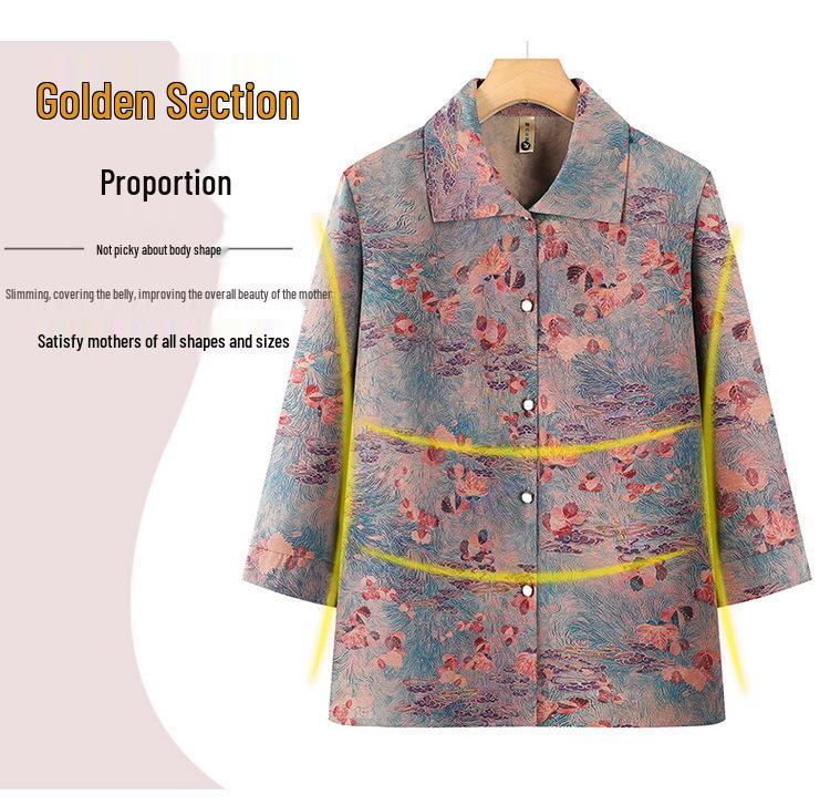 Women's Grandma-Style Two-Piece Set: Three-Quarter Sleeve Top and Pants for Middle-Aged and Elderly, Perfect Summer Outfit