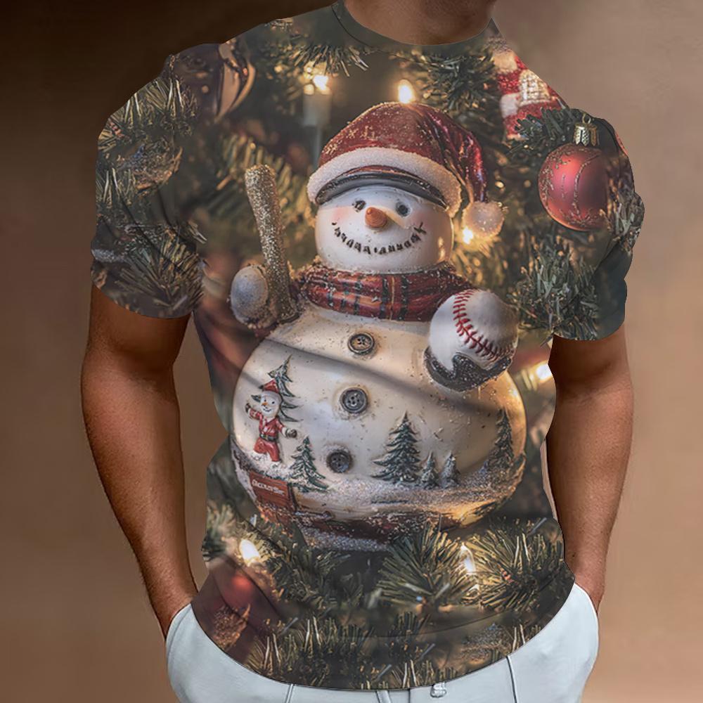 Weihnachts-T-Shirt für Herren mit Weihnachtsmann-Aufdruck, kurzärmelig, lässig, O-Ausschnitt, Pullover, Streetwear, Outdoor-Oberteile, T-Shirt, übergroße Herrenkleidung