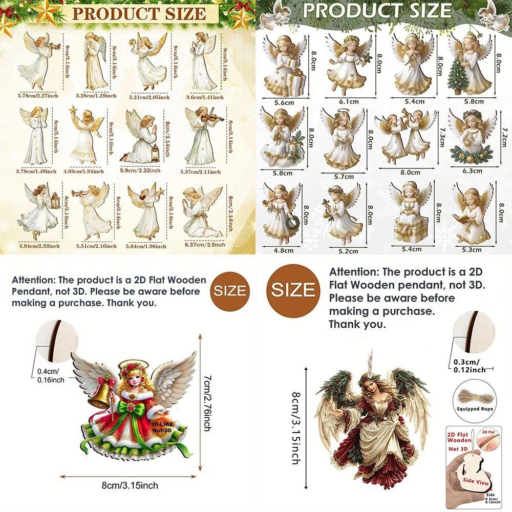 12Pcs Wooden Victoria Angel Ornament Set Handcrafted Christmas Decorations New Xmas Tree Pendant