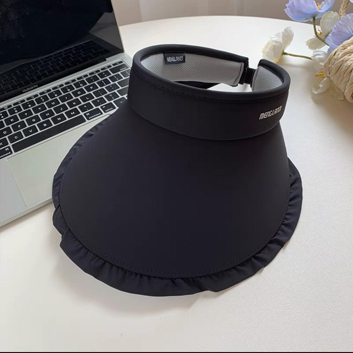 

Летняя кепка с открытым верхом из ледяного шелка в корейском стиле, кепка для защиты от солнца, новая плиссированная шляпа от солнца для женщин чёрный