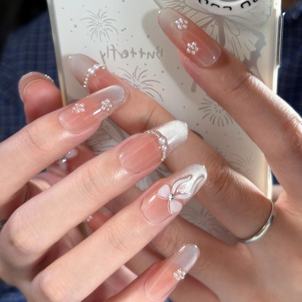 Super Flash Style: High-Class Aura Cat Eye Handmade Nail Tips for Young Ladies
